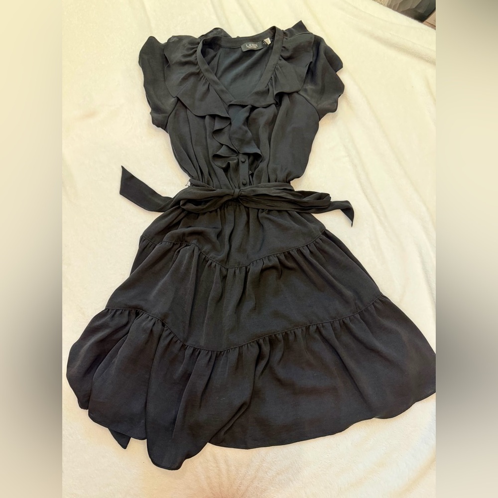 Ralph Lauren Black Tiered Ruffle Short-Sleeve Dress